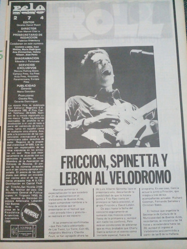 Revista Pelo N274 The Police Poster Fito Paez Completa 1986 (Usado)