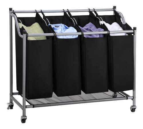 Carrito Clasificador De Ropa Con 4 Bolsas, Marco Resistente