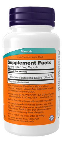 Boron 3mg Now Foods 100 Cápsulas Importado
