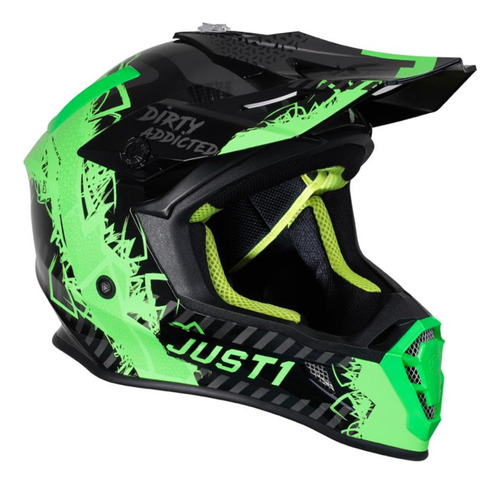 Casco Cross Enduro Atv Utv J38 Mask Fluo Green Black Just1