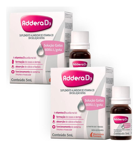 Kit Vitamina D Addera D3 600ui Gotas Com 5ml