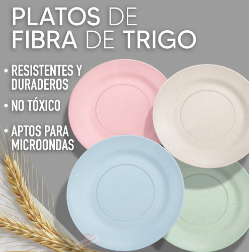 Imagen 3 de 8 de Set 4 Platos Redondo Chico Fibra De Trigo Ecologicos Mx-018