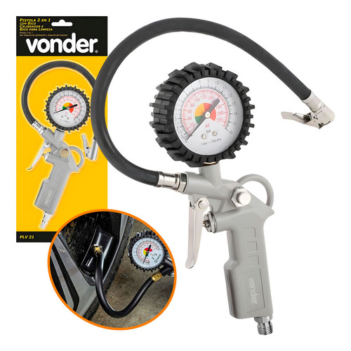 Calibrador De Pneu 2 Em 1 Para Carro Moto Caminhão 150psi