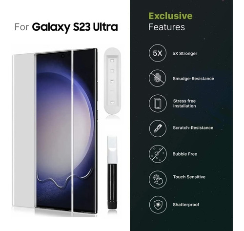 Imagen 2 de 9 de Vidrio Templado Curvo Uv Glass Para Samsung S23 Ultra