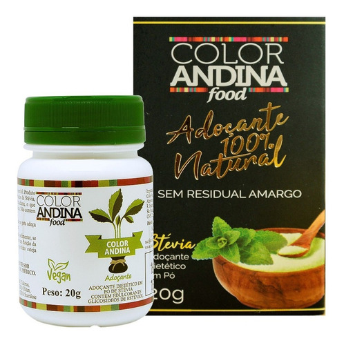 Adoçante Stevia Color Andina 100% Natural Em Pó 40g Vegano