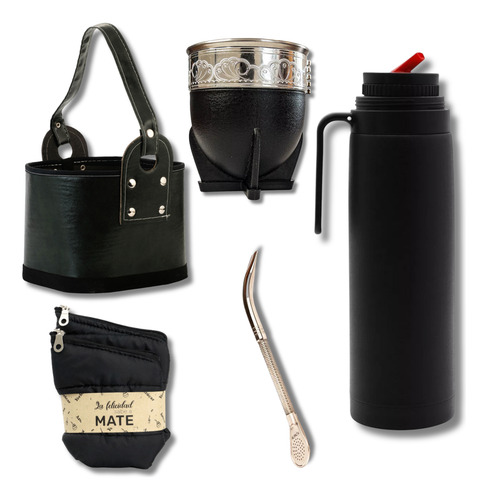 Juego Matero Termo Negro Mate Imperial Vegano Canasta Latas!