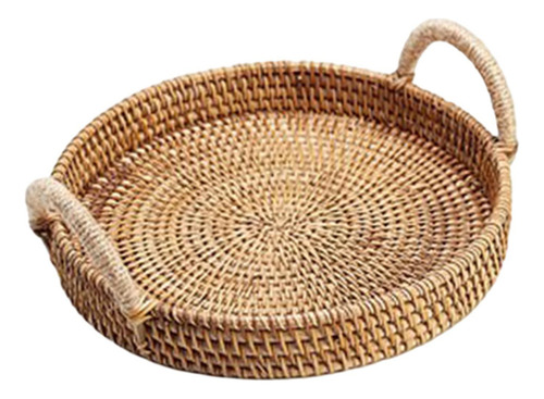Cesta De Mimbre Tejida A Mano For Comida, Mango Redondo L