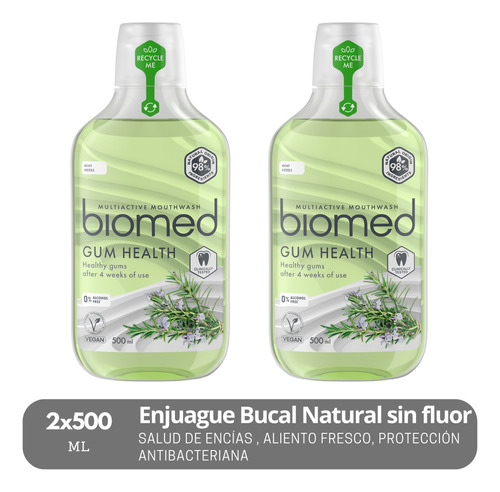 Pack 2 Enjuague Bucal Natural Biomed Gum Health 500ml