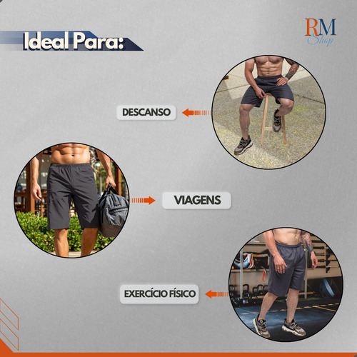 Kit 3 Bermuda Masculina Plus Size Tactel 3 Bolsos Elástico