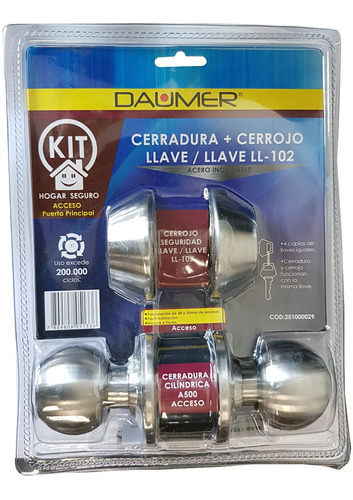 Kit Pomo + Cerrojo Llave/llave. Ll-102 Daumer Blister