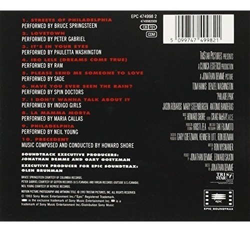 Cd Philadelphia Soundtrack 93 Bruce Springsteen Spin Doctors