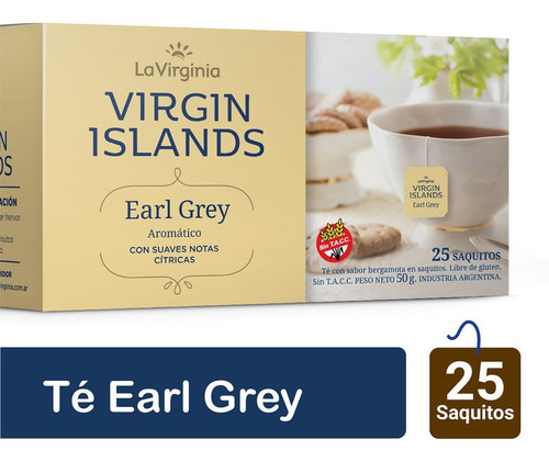 Te Earl Grey Aromatico Virgin Islands X 25 Saquitos Sin Tacc