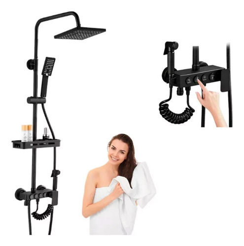 Ducha Columna Negra Push Boton Set 4 Funciones 3 Engranajes