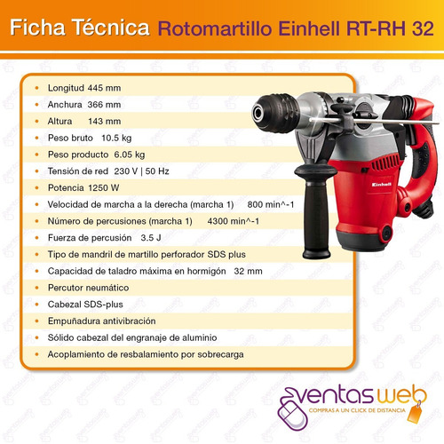 Imagen 7 de 9 de Rotomartillo Taladro Roto Percutor 1250 W Rt-rh32 Einhell
