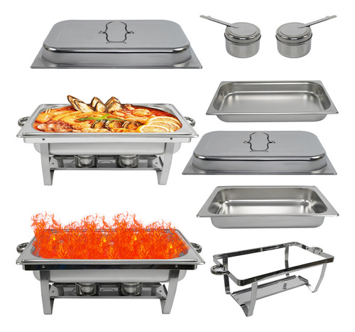 Rechaud Retângulos Para Buffet Inox 9 Litros 1/1 Panelas Banho Maria 1 Cuba Yesop