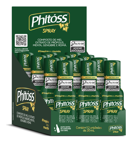 Phitoss Spray P/ Garganta Mel Própolis P/ Bolso 12 Uni 30ml