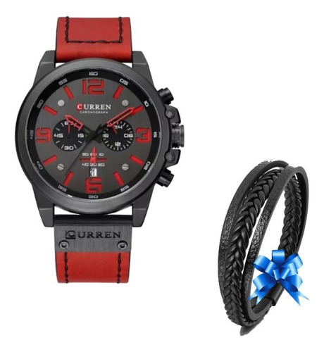 Reloj Hombre Cronografo Cuero Deportivo Elegante + Obsequio!