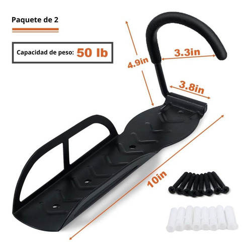 Hirola 2 Portabicicletas De Pared Para Garaje Rack 25x9.66cm Color Negro