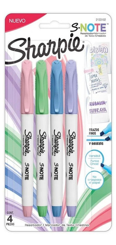 Set 4 Destacadores Sharpie S Note Pastel