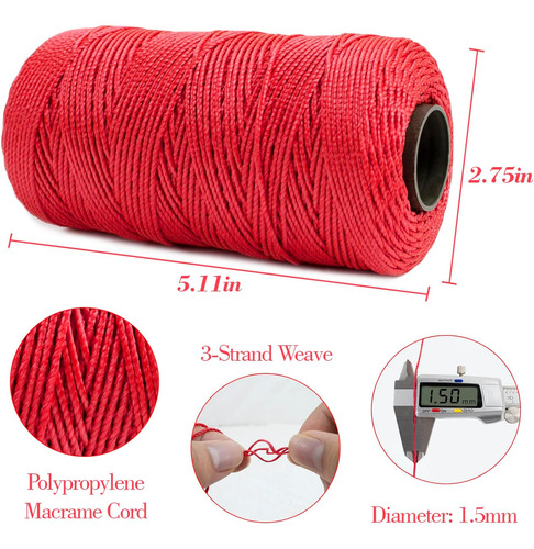 Cuerda Trenzada De Macramé De 1,5 Mm X 218 Yardas, Cue...