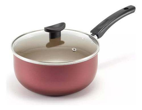 Panela Antiaderente + Tampa De Vidro Reforçada No 16 Cor Cereja E Bege