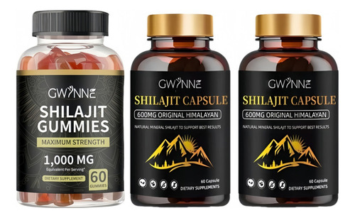 Gwynne Gomitas De Shilajit 60 Unidades Sabor A Frambuesa Y Sandía + Charaji Cápsulas 60unidades 2pcs