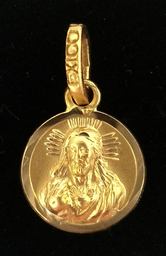 Medalla De Oro Macizo De 14k Sagrado Corazon Redonda 09