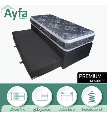 Sommier Cama Marinera Ayfa Resortes 1 1/2 Plaza 100x200 Color Negro
