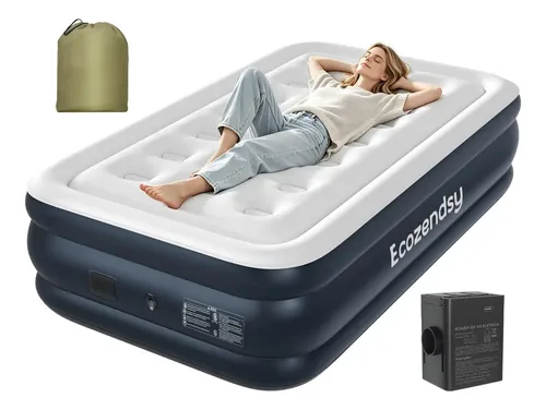 Ecozendsy Colchão Inflável Solteiro com Bomba Recarregável Embutida para Camping 195x100x43cm