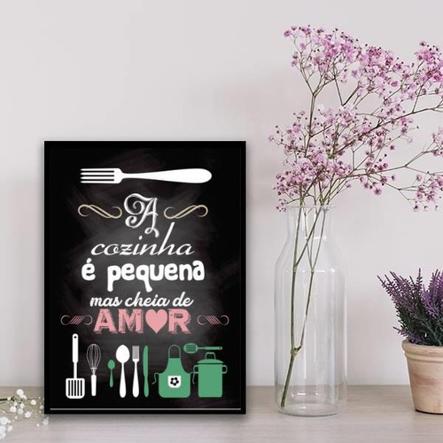 Quadro Decorativo Cozinha Pequena 33x24cm Preta