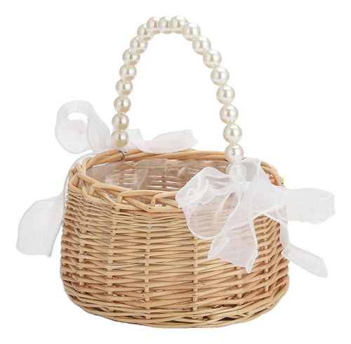 Cesta De Mimbre Con Asa Cesta De Niña De Flores Con Perlas C