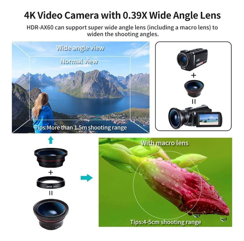 Videocámara 4k Ordro Ax65 Wifi Uhd 3.5 Ips Pantalla Táctil