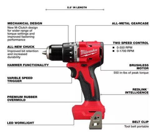 Kit Taladro Percutor Y Atornillador De Impacto Milwaukee 18v Rojo .