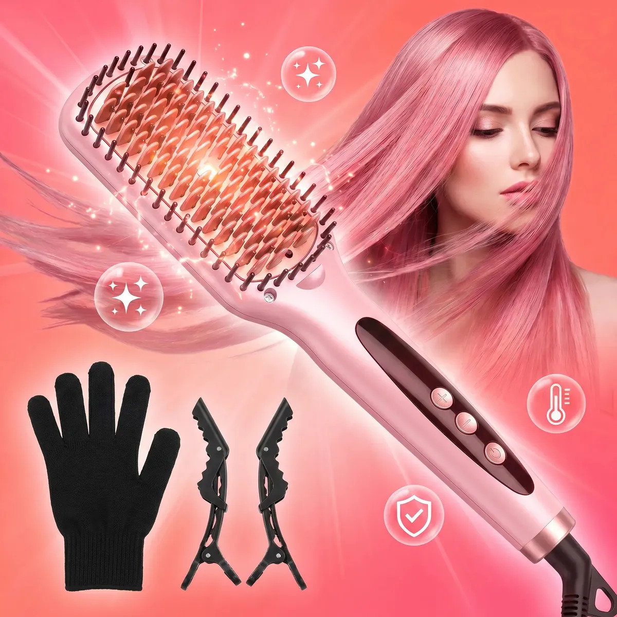 Cepillo Alaciador Eléctrico Kaxws Cerámica Iónico con Pantalla LCD y Anti-Frizz