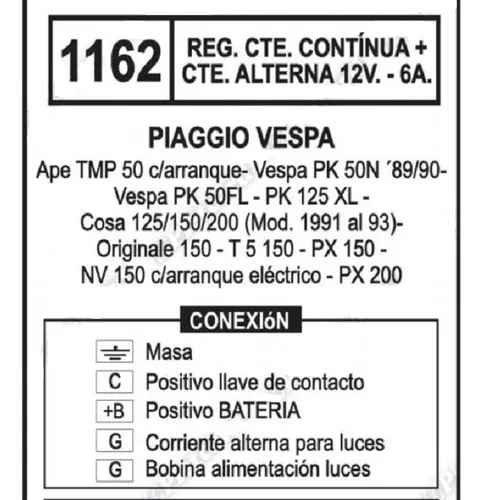 Regulador Voltaje Piaggio 50 Ape Tmp C/arranque