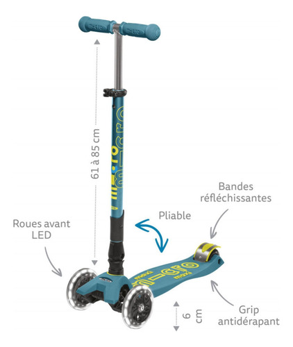 Triciclo Maxi Deluxe Led Plegable Para Niños De 5 A 12 Años Verde Gasolina.