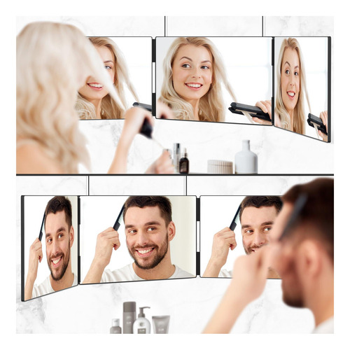 Olibuy Espejo De 3 Vías Para Corte De Cabello, Espejo Triple