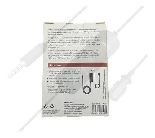 Imagem 7 de 7 de Microfone Lapela Condensador Mx-m1 Profissional C/ Bateria