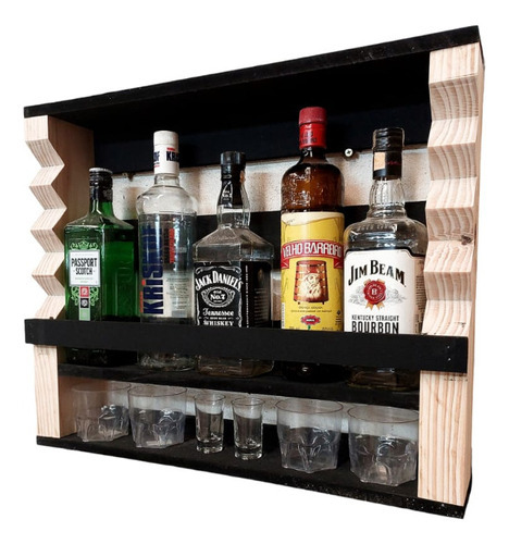 Estantería para bebidas Bar Barzinho Adega, para barbacoas de pared, color negro y natural