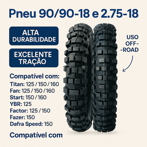 Kit 2 Pneus Trilha Aro 18 + Câmaras Titan Fan Ybr + Brlnde