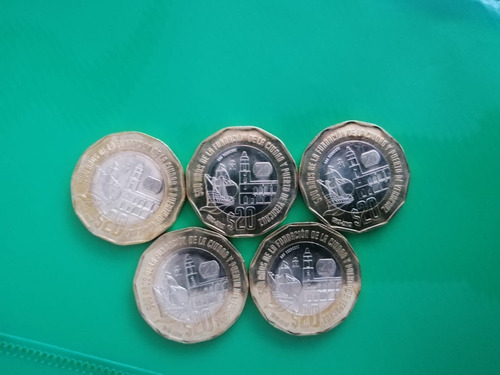 Paquete De 5 Monedas Dif. Modelos 20 Pesos Conmemorativas.