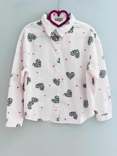 Camisa Rosada Oversize Con Corazones De Algodón De Niña Zara