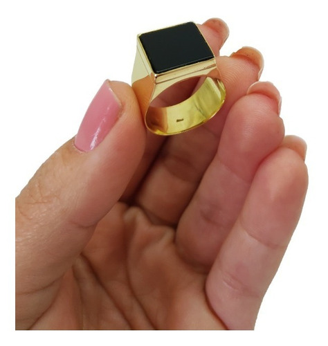 Anel Comendador Em Ouro 18kl/750 Com Pedra Onix Natural 9 Gramas