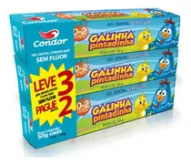 Comprar Pack Gel Dental sem Flúor Morango Galinha Pintadinha Condor Baby Caixa 150g Leve 3 Pague 2 Unidades