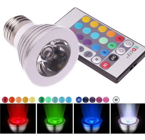 Reflector Led Multi Colores Rgb 3w Bombillo E27 Con Control