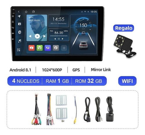 Autoestéreo Universal 10.1 Pulgadas 1+32g Mirror Link Cámara