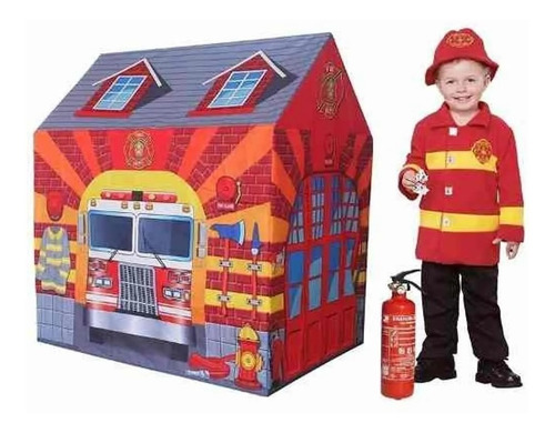 Imagen 3 de 10 de Carpa Casita Tipi Infantil Bomberos Pelotero Plaza Blanda