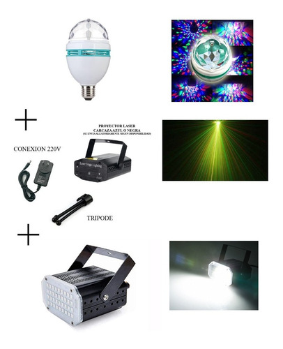 Imagen 8 de 10 de Tri Combo Luces Dj Laser Lluvia + Flash Audioritmico + Led