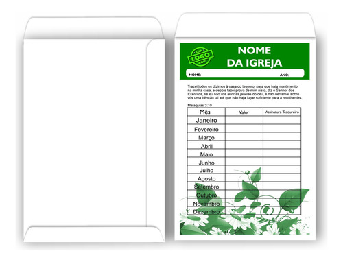 200 Envelope De Dízimo, Oferta, Primícias Personalizados 11x17 Branco