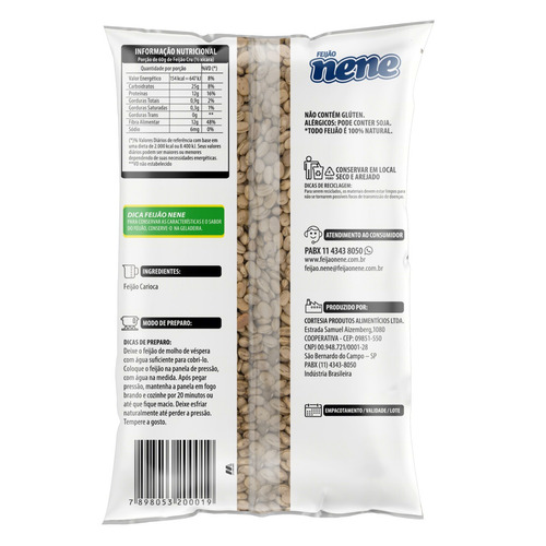 Imagem 4 de 4 de Feijão carioca cores Nene em pacote sem glúten 1 kg